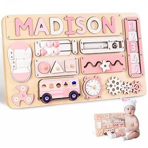 KALOTOYS Personalized Large Busy Board for Toddlers - Montessori Busy Board - Montessori Toys for 1 Year Old Baby Boys Girls - Sensory Toys for Toddlers 1-3 - Peronalized Baby Gift
