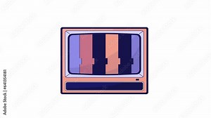 Vintage television with static screen line 2D object animation. Old fashioned equipment flat color cartoon 4K video, alpha channel. Glowing 1990s electronic device animated item on white background