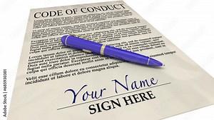 Code of Conduct Document Agreement Pen Sign Name 3d Animation