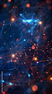 Abstract representation of neural connections with glowing nodes in a network, complexity of AI and machine learning. Essence of digital intelligence.