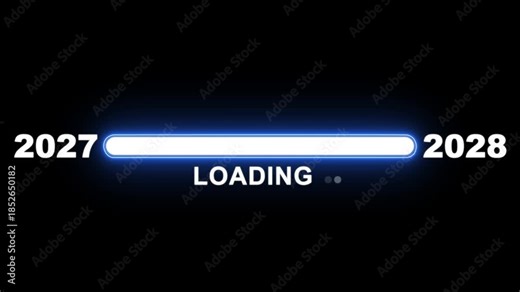 New year 2028 loading bar animation Year changing from 2027 to 2028. Loading bar from 2027 to 2028 new year transfer animation. Advance happy new year, annual plan, growth strategy, business planning.