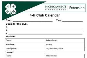 4-H Club Calendar