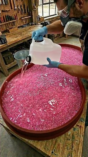 Satisfying Pink Epoxy Resin Table Pour & Transformation! ✨🔨 #shorts