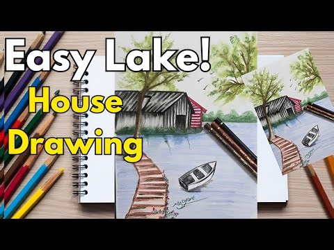 Relaxing Lake House Drawing: Easy Step-by-Step Tutorial with Colored Pencils | how to draw