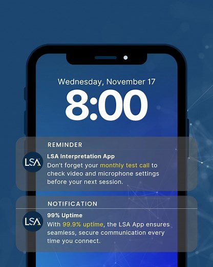 💡 Client Tip: Using LSA’s Interpretation App? Don’t forget your monthly test call to check video and microphone settings before your next session. With 99.9% uptime, the LSA App delivers seamless and secure communication every time you connect. 👉 Learn more about how we keep our clients connected: https://okt.to/ru5Kfg #LanguageAccess #InterpretationApp #Technology #Reliability #ClientTips #LSA | Language Services Associates