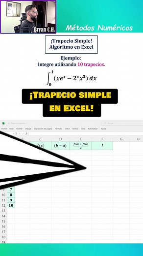 Método del Trapecio Simple para Integrales en Excel