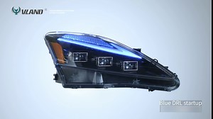 VLAND Headlight Assembly Fit for Lexus 2006-2012 IS250 with Sequential Turn Signal, Full LED Headlamp W/Blue Dynamic DRL, Plug-and-play, Clear Lens
