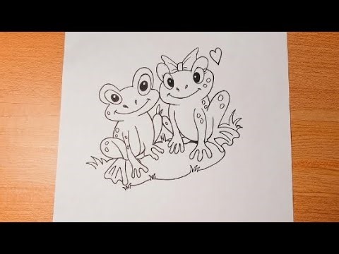 How to draw a frog couple| step by step guide| pencil sketch tutorial for beginners| cute easy.