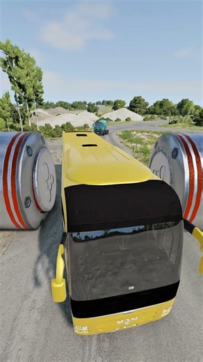 Colorful City Buses & Cement Truck Vs Hyrdualic Crush - BeamNG.drive
