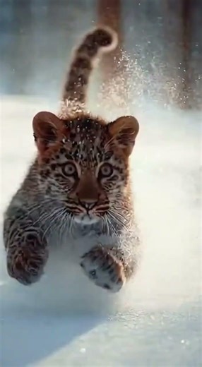 “Leopard Cub vs White Rabbit: Snowy Forest Chase in 4K”
