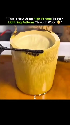 sci || teach || physics || on Instagram: "Electricity becomes an artist here, carving raw lightning paths directly into solid wood. What you’re seeing is a process known as high-voltage wood etching, where electricity doesn’t just flow — it searches. When a strong electrical charge is applied to damp or chemically treated wood, the current hunts for the easiest escape path. Instead of moving in a straight line, it branches repeatedly, creating patterns that look exactly like frozen lightning. Th