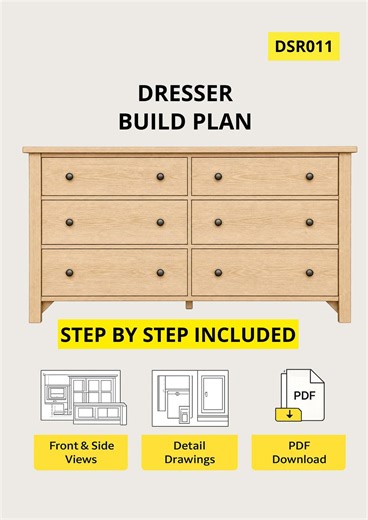 6 Drawer Wooden Dresser Plan PDF | Modern Storag| Step-by-step Build Guide - Etsy