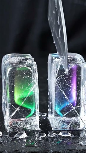 Cutting an Aurora Ice Cube 🧊🌌 ASMR (Sound On) #shorts