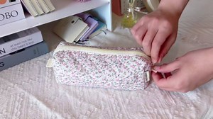 Cute Quilted Pencil Case for Girls Women, Aesthetic Small Floral Pencil Pouch,Slim Soft Pencil Bag for School Supplies Makeup Pouch for School & Daily Use (pink floral)