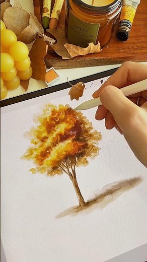 Draw with me ✏️ Autumn Tree Step by Step Tutorial 🍂 #procreate #watercolor #digitalart