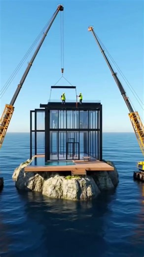 Building a Luxury Villa on a Floating Island 😳 I Floating Island → Luxury Glass Mansion #shorts