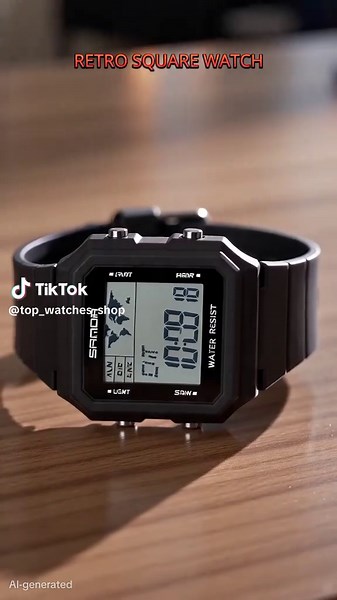 Sanda 2217 Retro Square Electronic Watch, World Map Dial, 50m Waterproof, Dual Time Zone, Night Light, Thin Student Watch #RetroWatch #SquareWatch #DigitalWatch #WaterResistant #Sanda