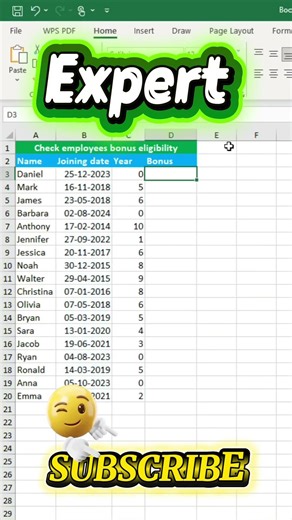 Auto Bonus Eligibility in Excel | Calculate Years from Joining Date | Expert Formula