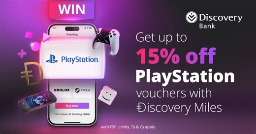 School holidays? Game on!🎮 Keep the kids happy and entertained with gaming vouchers at up to 15% off in the Discovery Bank app with Ðiscovery Miles. To stand to win a R1,000* PlayStation voucher, tell us how we help you stay on top of your game. Reply with #DiscoveryBestBank. *Ts&Cs apply: discv.co/DiscoveryBankXPlayStation | Discovery South Africa