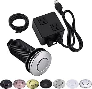 BESTILL Sink Top Garbage Disposal Air Switch Kit with Dual Outlet, Stainless Steel Brushed Nickel Long Push Button for Waste Disposer, UL Listed, Compatible with Disposer and Dishwasher