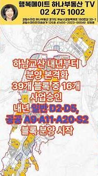 하남교산 분양 본격화, 내년 일반 D2·D5, 공공 A9·A11·A20·S2블록 분양 시작