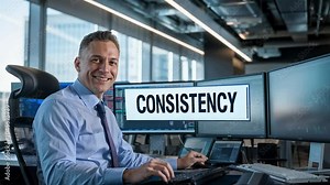 4k Footage of a profitable forex trader with text "CONSISTENCY" to show the key of trading.