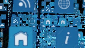 Online and application icons in squares and program codes