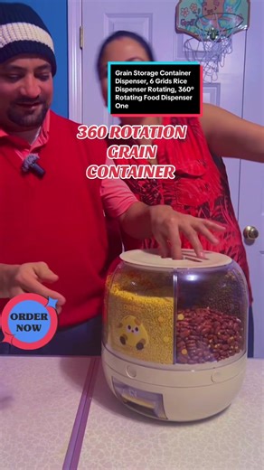#creatorsearchinsight2026 @UFORU NEST #tiktokshop #Chinafactory #fyp #Grain Storage Container Dispenser, 6 Grids Rice Dispenser Rotating, 360° Rotating Food Dispenser One-Click Output Rice Storage Round Grain Dispenser Kitchen for Small Grains, Beans, Rice