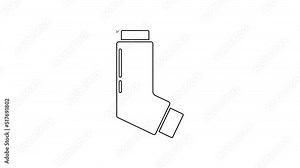 Black line Inhaler icon isolated on white background. Breather for cough relief, inhalation, allergic patient. Medical allergy asthma inhaler spray. 4K Video motion graphic animation