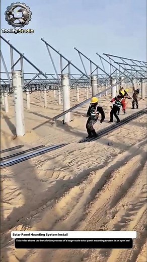 Large-Scale Solar Panel Structure Installation in Desert | Renewable Energy Construction Education.