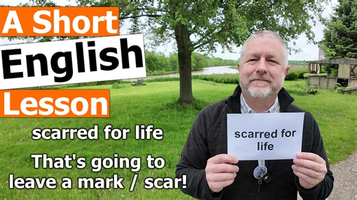 Read along to practice your English and to learn the English phrases SCARRED FOR LIFE and THAT'S GOING TO LEAVE A MARK / SCAR! In this English lesson, I wanted to help you learn the English phrase scarred for life. Now, this is a more serious phrase, and we use it to talk about when something traumatic happens to someone and it's something that they will remember for the rest of their life. I guess the best example would be this. When I was a kid, we were sitting, waiting for a lift, bridge to c