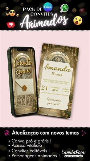 15 ANOS PACK DE CONVITES ANIMADOS