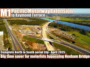 Panoramic aerial views along the M1 Pacific Motorway Extension to Raymond Terrace in Hunter Region