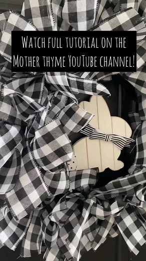 Easy buffalo check ribbon wreath - full tutorial on my YT channel. #buffalocheck #ribbonwreath #farmhousediydecor #farmhousewreath #farmhousedecor