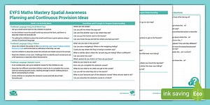 EYFS Maths Mastery Spatial Awareness Planning and Continuous Provision Ideas