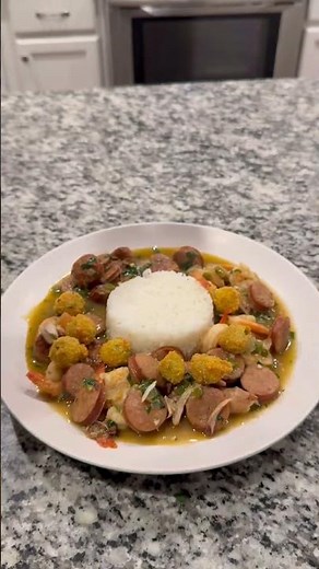 Chicken Sausage + Shrimp Gumbo with Crispy Okra 🔥#recipe #foodshorts #foodie #comfortfood