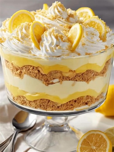 2M views · 5.8K reactions | Lemon Lush Trifle Layers of creamy lemon pudding, fluffy whipped topping, and buttery graham cracker crumbs for a refreshing citrus dessert. Yield: 10–12 servings Temp: Chill in fridge Time: 20 minutes prep + 2 hrs chill Key Ingredients First: Graham crackers (crushed) Unsalted butter (melted) ....................... FULLL Recipe in First Cօʍʍеոτ  | Cake Shake | Facebook