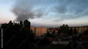 Sunset With Big Black Smoke From A Fire In Zagreb Croatia Time Lapse