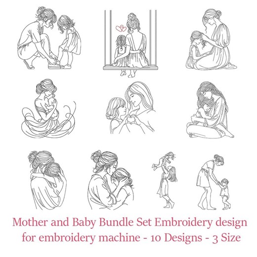 Mother and Baby Bundle Set Embroidery Design for Embroidery Machine - 10 Designs - 3 Size - Etsy