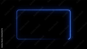 Blue Neon rectangle frame loop animation. rectangular glowing frame with moving line. neon shape line animation. flickering neon border frame animation