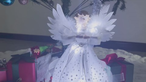 Ayieyill Angel Treetop, 12-Inch, Christmas Angel Tree Topper, Lighted Angel Tree Topper White -Christmas Tree Topper Decoration Ornament (Silver)