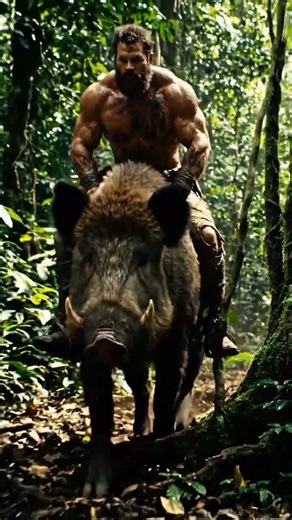 man riding a boar