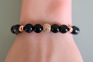 Handmade Obsidian Bracelet – Black & Gray Gemstone With Rose Gold Detail - Etsy