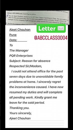 Letter to Manager for Absence from Office | Formal Letter writing ✍️ #shorts #viral