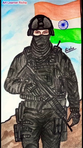 Indian Army Drawing 🇮🇳 NSG Commando Step By Step Painting #art #shorts #army #indianarmy