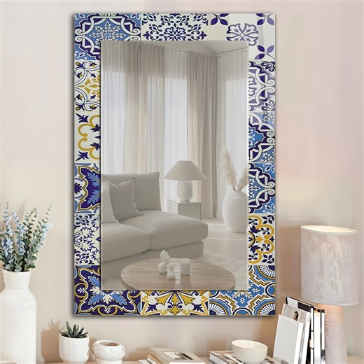 Customizable, Mexican Tile Pattern Mirror, Luxury Floral Abstract Large Glass Wall Art Mirror - Etsy