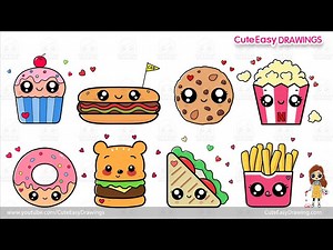1-Hour of Cute Easy Snacks Drawing for Kids | cupcake, cookie, popcorn, donut, fries, and more! - Videos For Kids