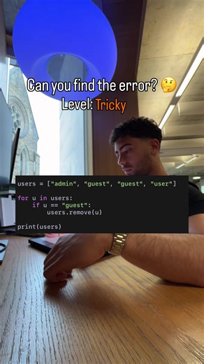 Nothing looks wrong when you look at it, is it a syntax error? Could it be the logic? Let me know 👇🏻 #computerscience #coding #softwareengineer #python