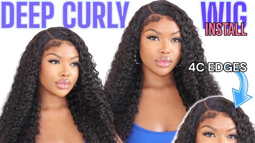 Deep Curly Wig Tutorial. Edges Laid From Start to Finish