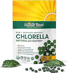 Sunlit Organic Chlorella Tablets for Natural & Full Body Cleanser 500 Count - Supplement Supports Your Gut Health, Immune System & Energy Level, High in Protein, Chlorophyll, Vitamins and Minerals